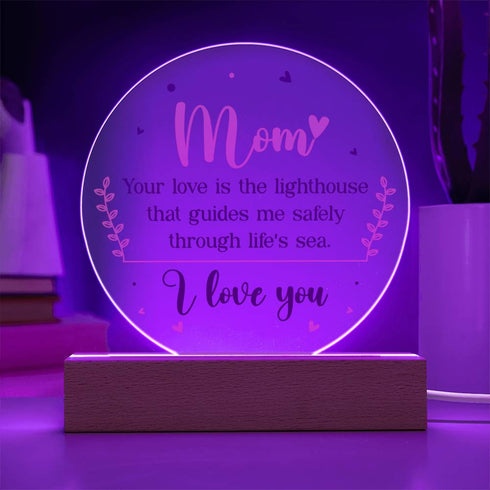 À maman, mon phare - Plaque ronde LED