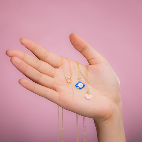 Collier papillon en or 14 carats, diamants et saphirs roses par Alexis Jae