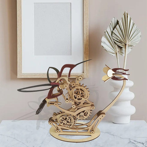 Sculpture cinétique en bois mécanique magique à faire soi-même, colibri 3D