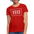 T-shirt graphique XOXO pour femme, style classique blanc à bordure, avec texte imprimé