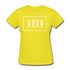 T-shirt graphique XOXO pour femme, style classique blanc à bordure, avec texte imprimé