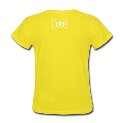 T-shirt graphique XOXO pour femme, style classique blanc à bordure, avec texte imprimé